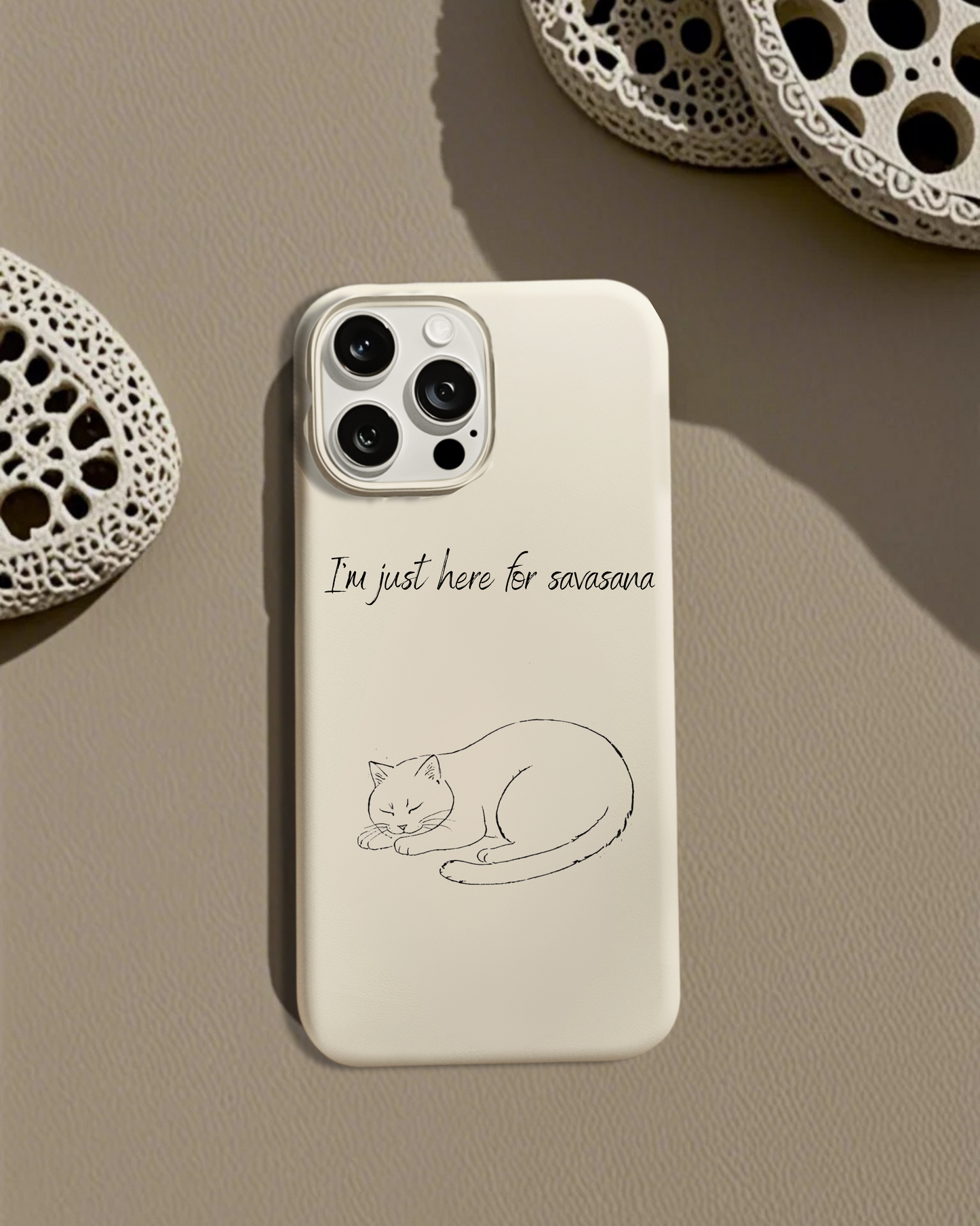 Just Here for Savasana – Minimalist Cat Line Art Phone Case