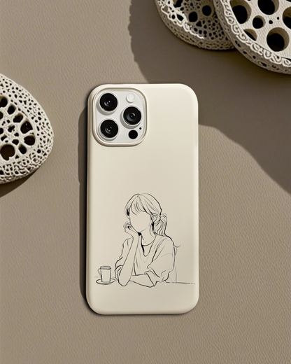 Cafe Daydream Line Art Case – Minimalist Cozy Coffee Shop Aesthetic
