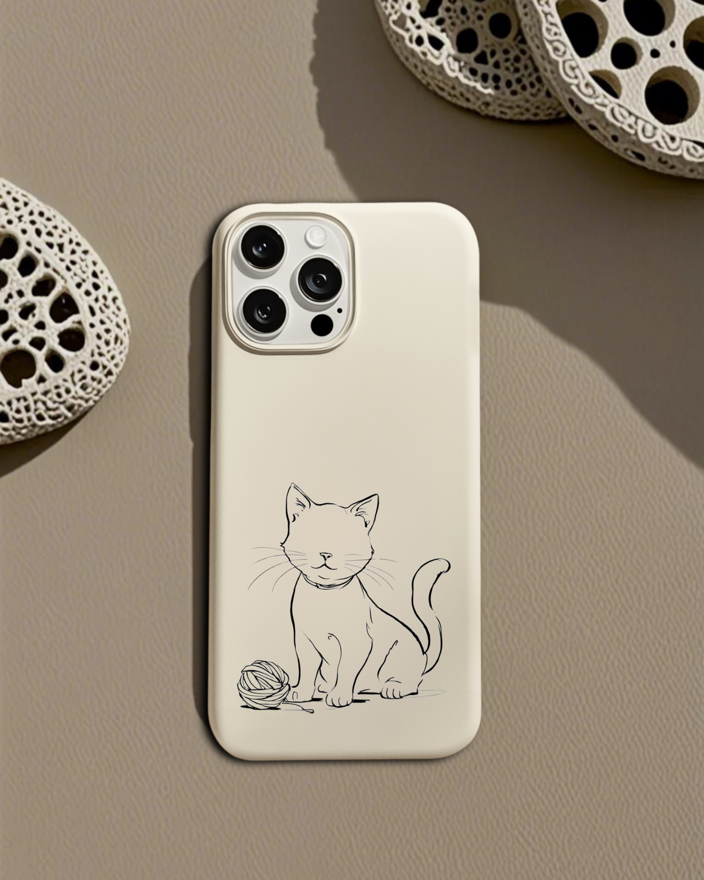Playful Whiskers Phone Case, Minimalist Cat & Yarn Design