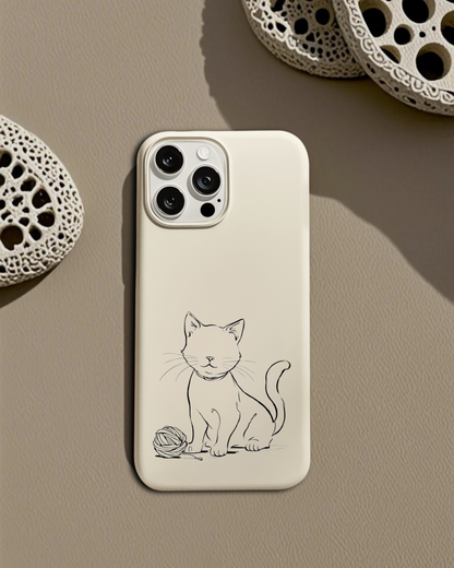Playful Whiskers Phone Case, Minimalist Cat & Yarn Design