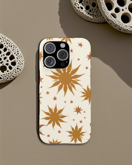 Celestial Glow – Orange Sun & Star Minimalist Phone Case